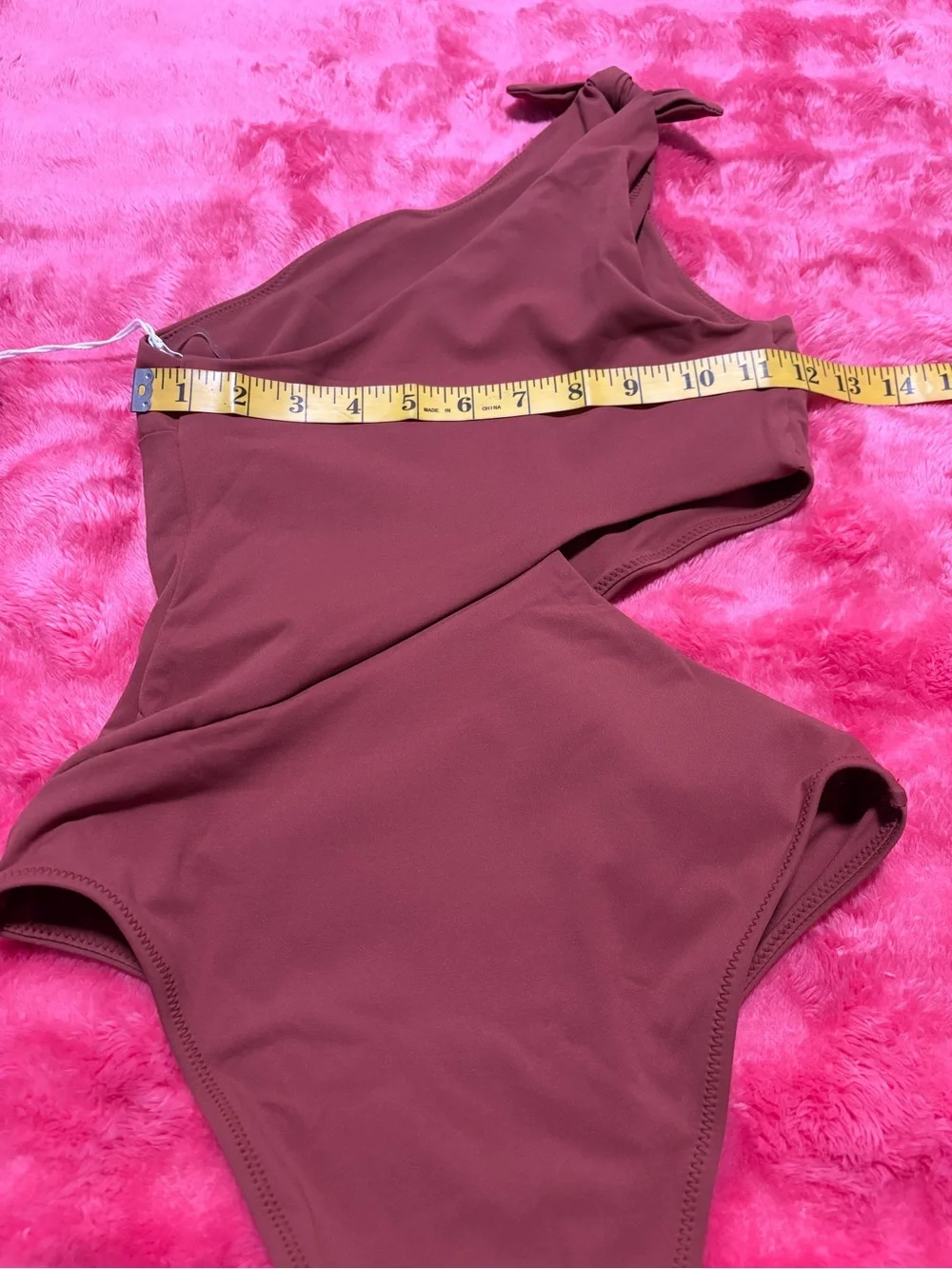 Vitamin A Cutout One Piece Swimsuit Brown One Shoulder Knot Detail XS NWT